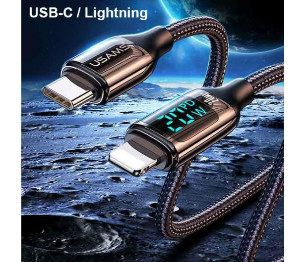 USAMS Kabel pleciony USB-C/Lightning LED 1,2m 20W PD Fast Charge - 1568999 - zdjęcie 6